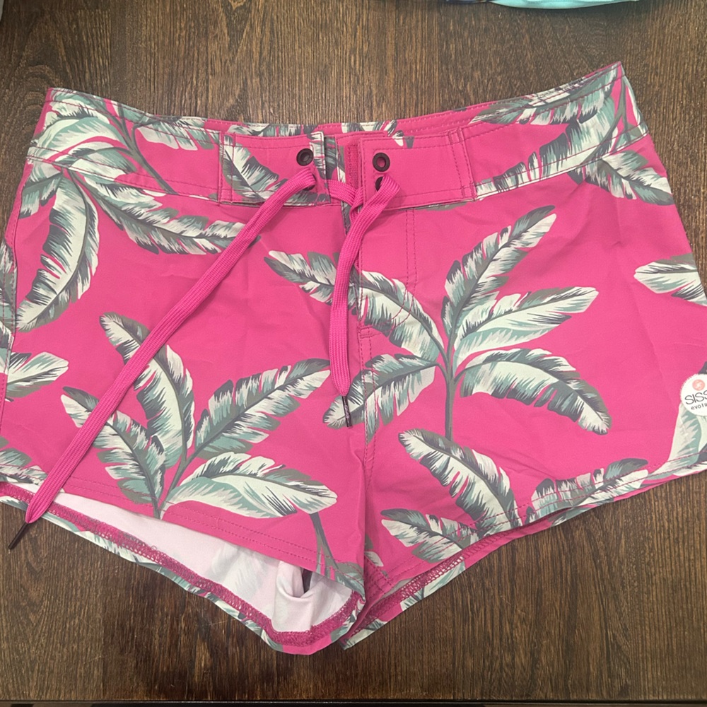 Sisstrevolution Women’s Board Shorts Pink Tropical Leaf Swim Shorts